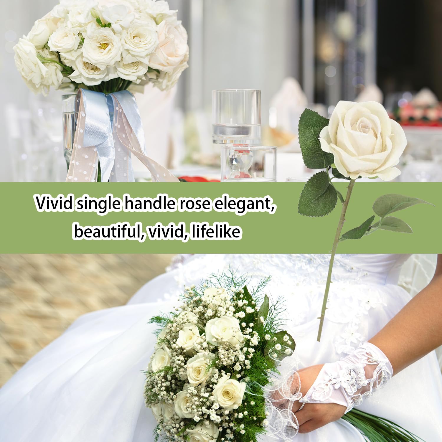 arrderly 2PCS White Artificial Rose Flowers, Artificial Rose with Stem - Image 4