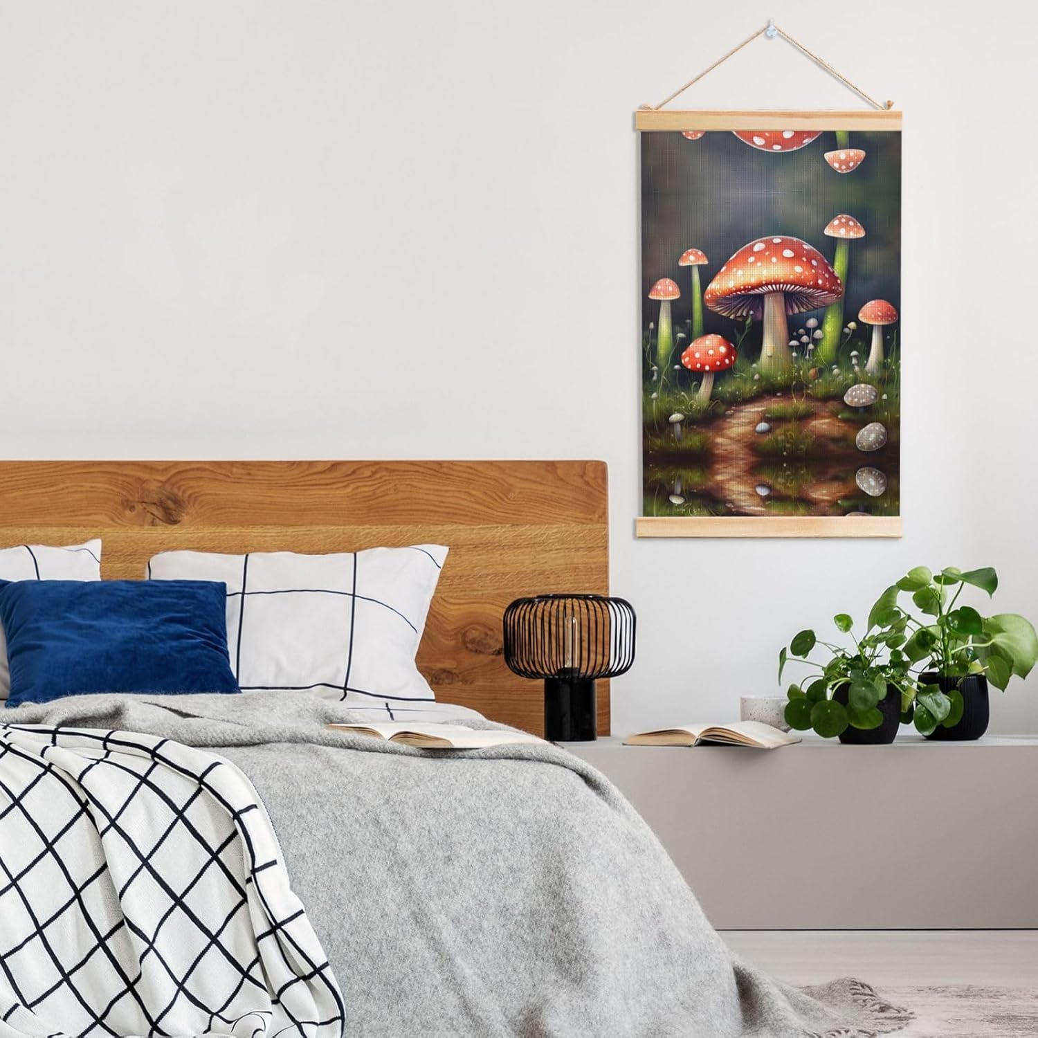 Painting Mushroom Print Poster Hanger,Hanging Poster, Poster Frame,Wood Poster Hanger, For Wall Hanging