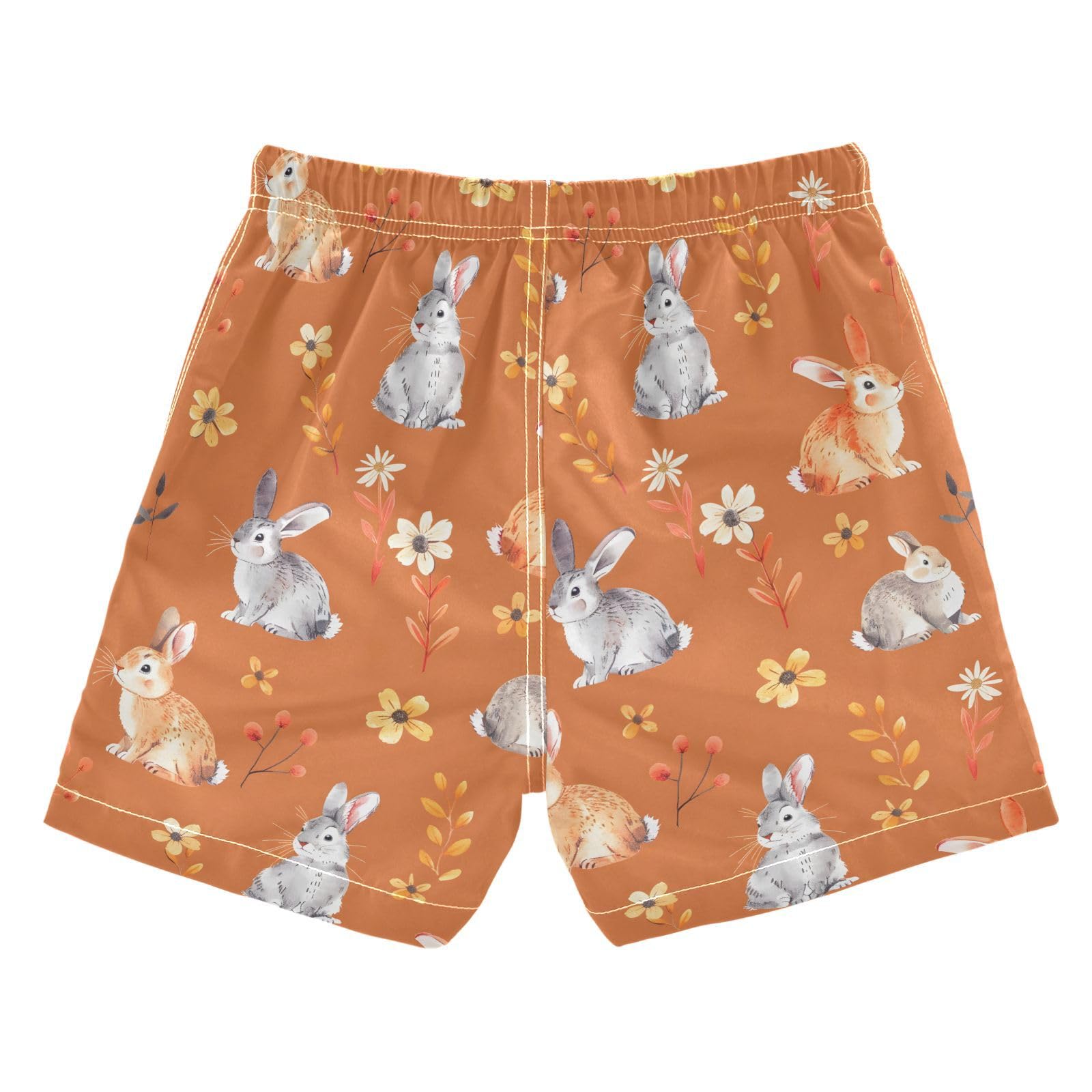 ALAZA Bunny Rabbit Flower on Orange Boys' Swim Trunks Beach Shorts Quick Dry Swimsuit 5T