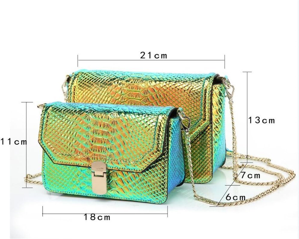 Holographic Snakeskin Crossbody Bag Shoulder Bag Women's Hologram Leather Purse (L Green)
