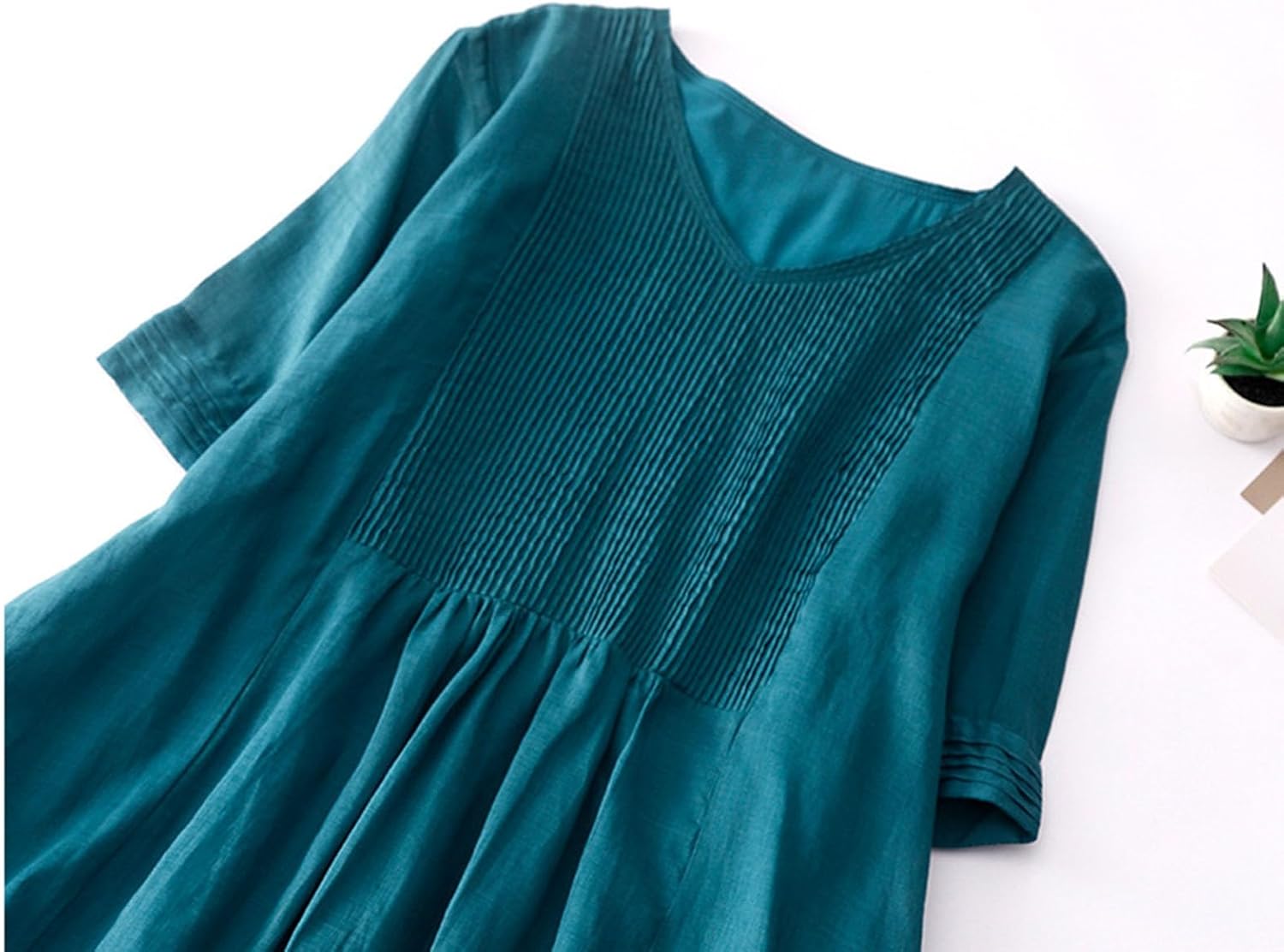 Women’s Casual Midi Dress with Pocket V Neck Short Sleeve Relaxed Flowy Dress Summer Long Dress - Image 3