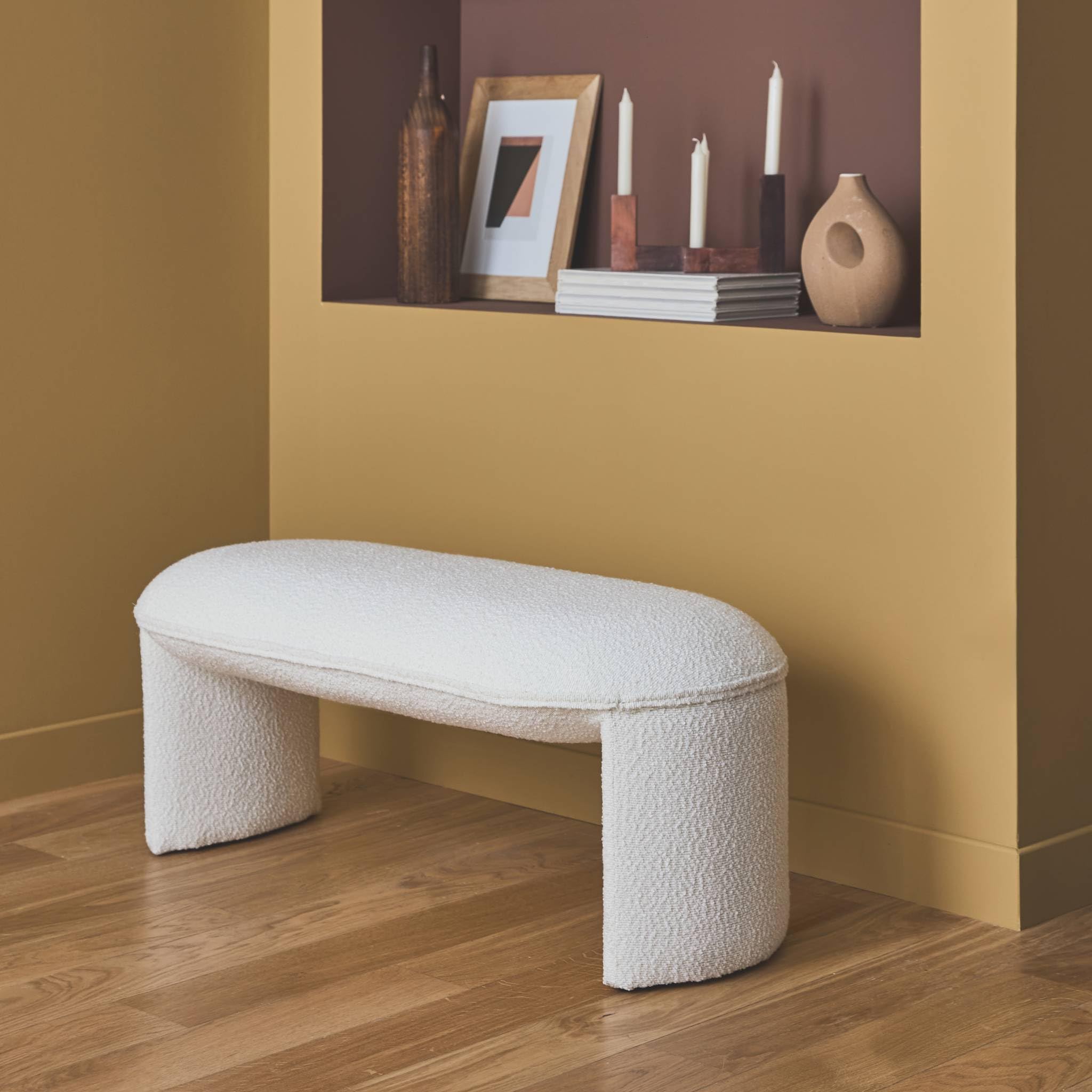 sweeek - Banc ou Bout de lit en Tissu Bouclette Blanc crème L 100 x P 44 x H 41cm - Shawn