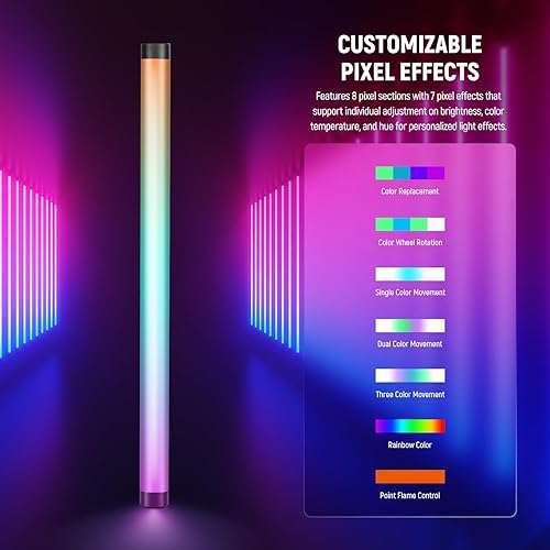 Miniatura 2 de NEEWER Tubo de luz TL60 RGB, 20 W a todo color RGBWW LED de iluminación de video para estudio, fotografía, grabación, transmisión, control