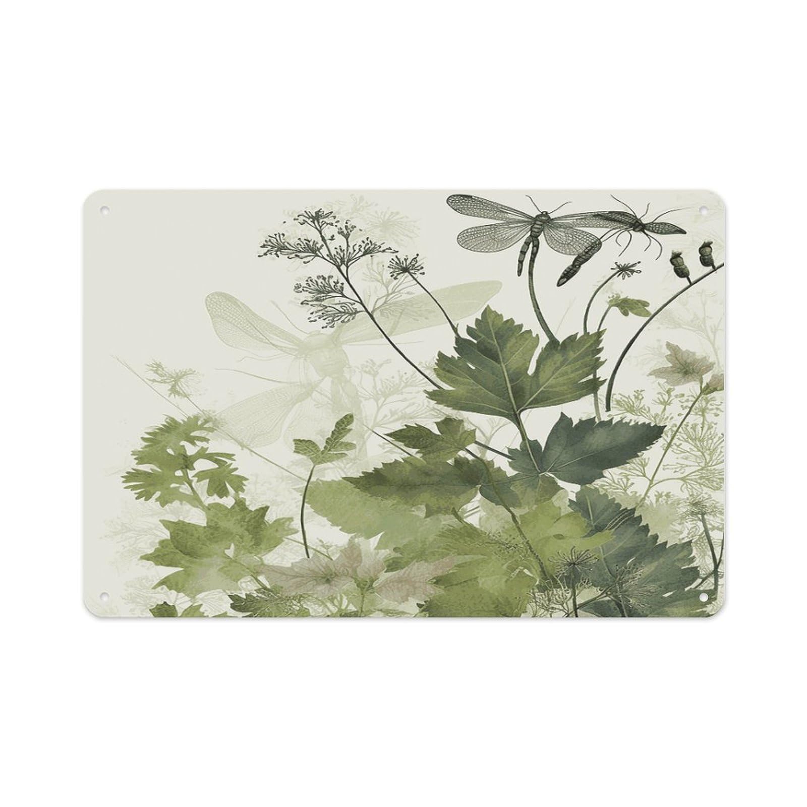 Fekiloot Style Foliage And Herbs With Dragonflies Winged Wall Decor-Aluminum Painting,Tin Sign For Vintage Decoration,Wall Sign For Bathroom Living Room Kitchen Home Farm Farmhouse 11.8 * 7.9 Inch