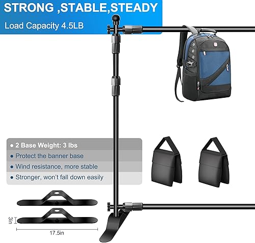 Miniatura 2 de FUDESY Soporte de pancarta resistente de 8 x 10 pies con 14 paquetes de abrazaderas de clips de fondo