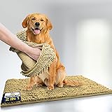 Muddy Mat 2-in-1 Set: AS-SEEN-ON-TV Beige Microfiber Door Mat (30X19) & Doggy Dryer Plush Shammy Towel - Non-Slip, Washable & Highly Absorbent Solutions for Soggy Paws & Clean Floors