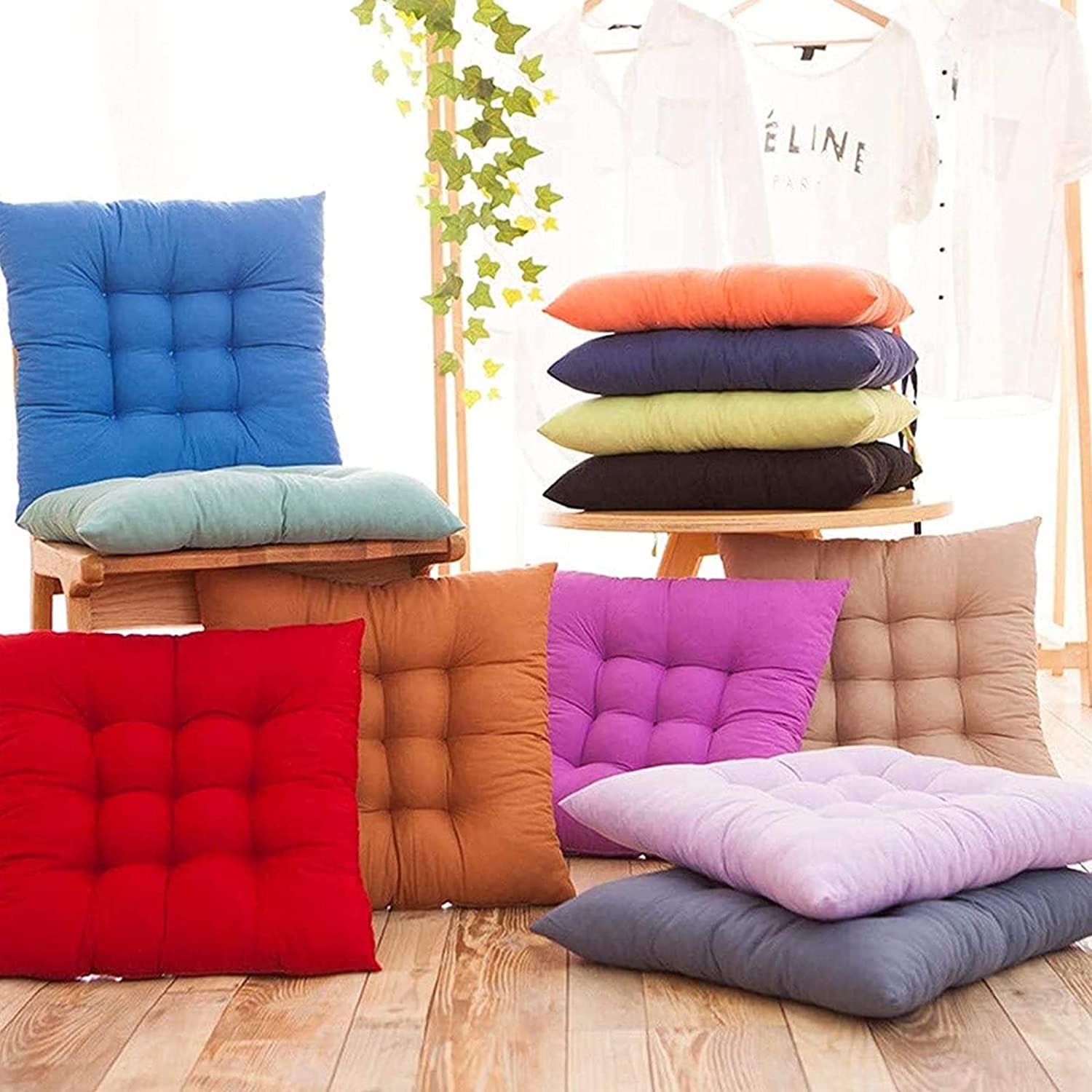GREATOYAR Cojines para Silla y Asiento, Decoración de Asiento de Jardín Casa Terraza, Cojín Decorativo con Correas de Sujeción, 9 Pespuntes, Fabricado en España, 40 x 40 x 3.5 cm, Pack 4, Gris