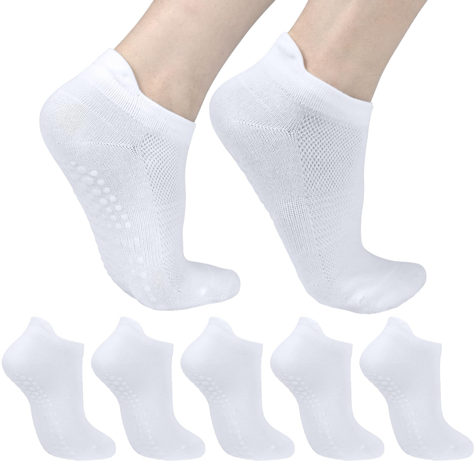Smlper Women's 5White 5 Pairs Yoga Socks 4-8 For Non Slip,Pilates Grip Socks For Ballet, Dance, Running, Fitness