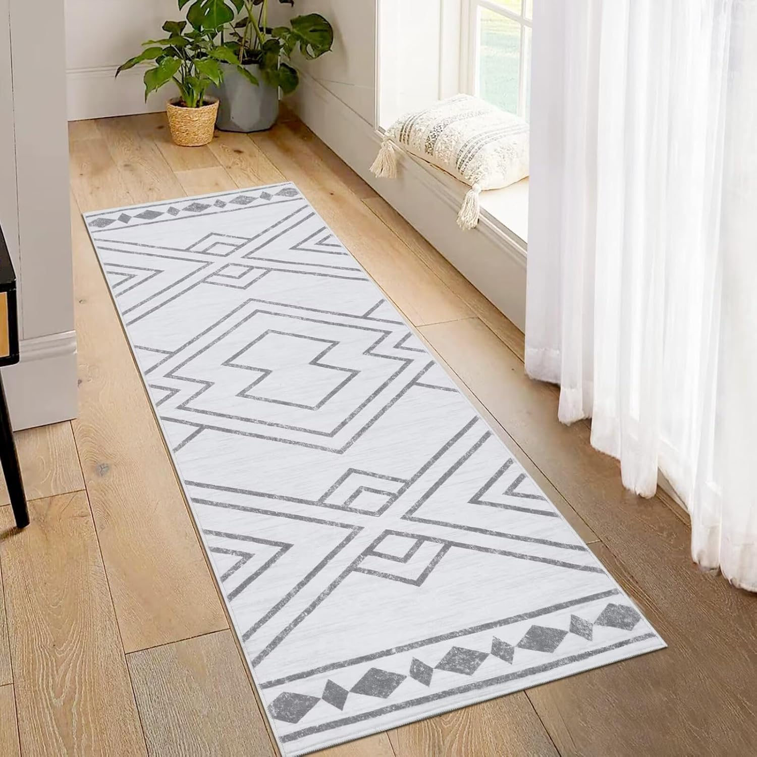 GAOMON Runner Rug 2x6 Moroccan Washable Kitchen Runner Rugs Modern Farmhouse Easy-Cleaning Hallway Rug with Rubber Backing Non Shedding Carpet for Laundry Room, Grey