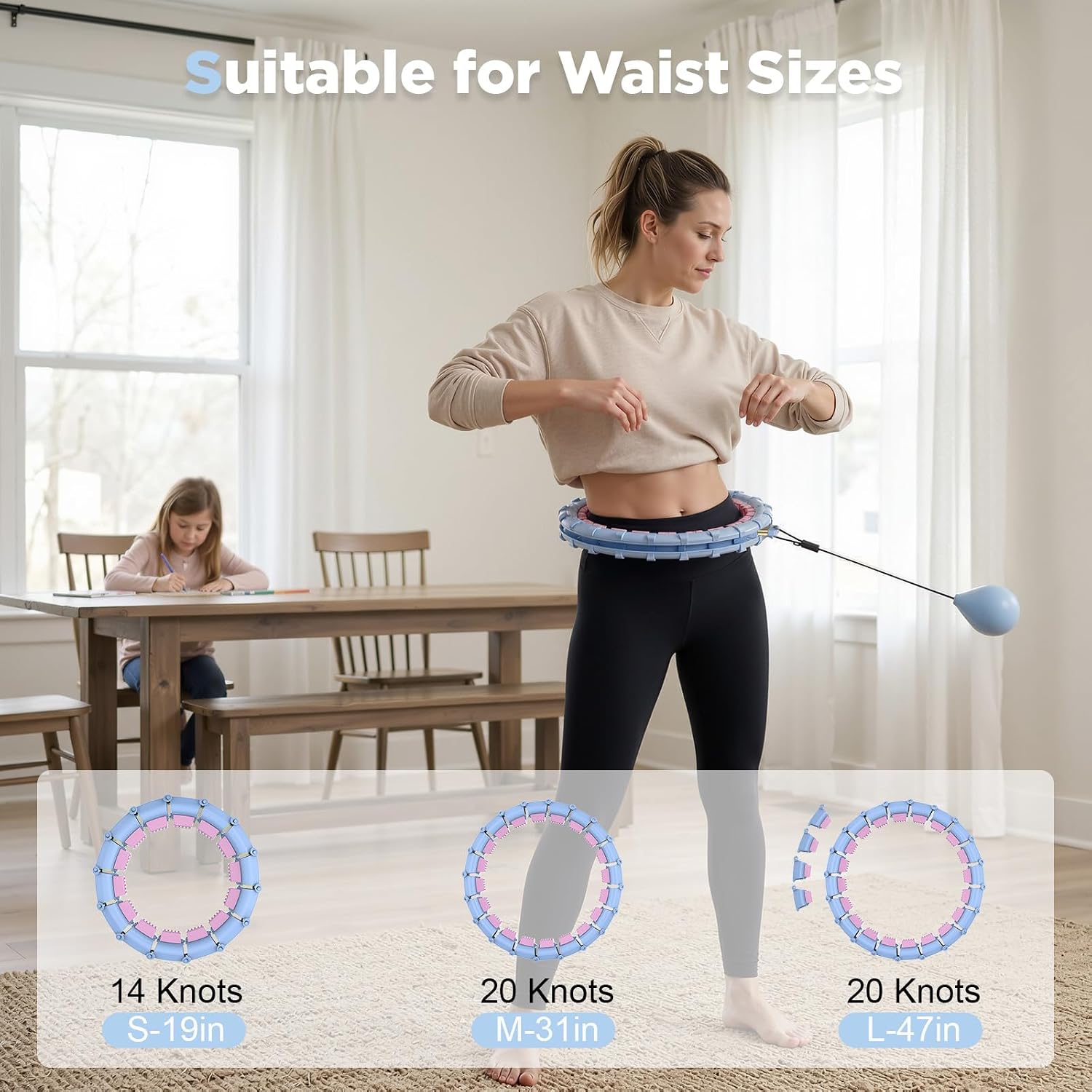 Smart Queen 24 Detachable Knots Quiet Hoop, Weighted Infinity Hula Fit Hoop for Adults Weight Loss, Great for Women and Beginners