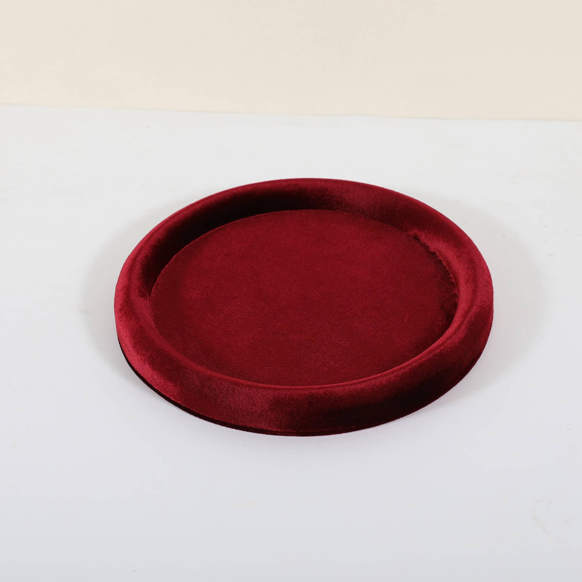 Plateau d'exposition de bijoux rond en microfibre pour votre coiffeuse