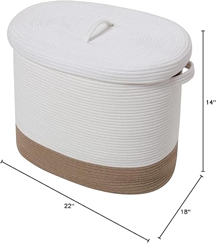 Miniatura 103 de Cesta de almacenamiento rectangular extragrande de 22 x 14 x 18 pulgadas con tapa, cesta de almacenamiento grande de cuerda de algodón, cesta