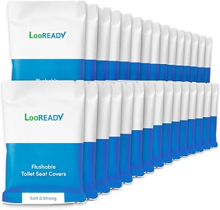 LooREADY Flushable Toilet Seat Covers - Extra Thick 18x22" Disposable, Individually Wrapped for Travel & Public Restrooms (30 Pack)