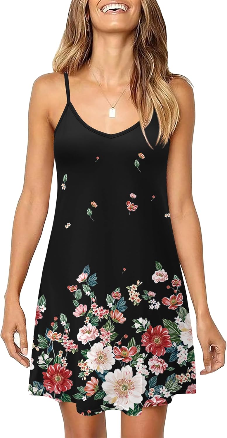 Ekouaer Women's Nightgown Sleeveless V Neck Nightdress Full Slip Print