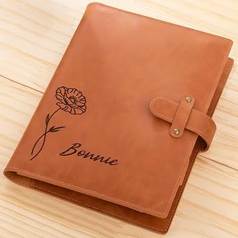CALLIE PU Leather Sketchbook Cover Personalized Birth Flower - Custom Engraved Name on A5 Notebooks Cover, Birthday Gifts Christmas Gifts for Painter Teachers