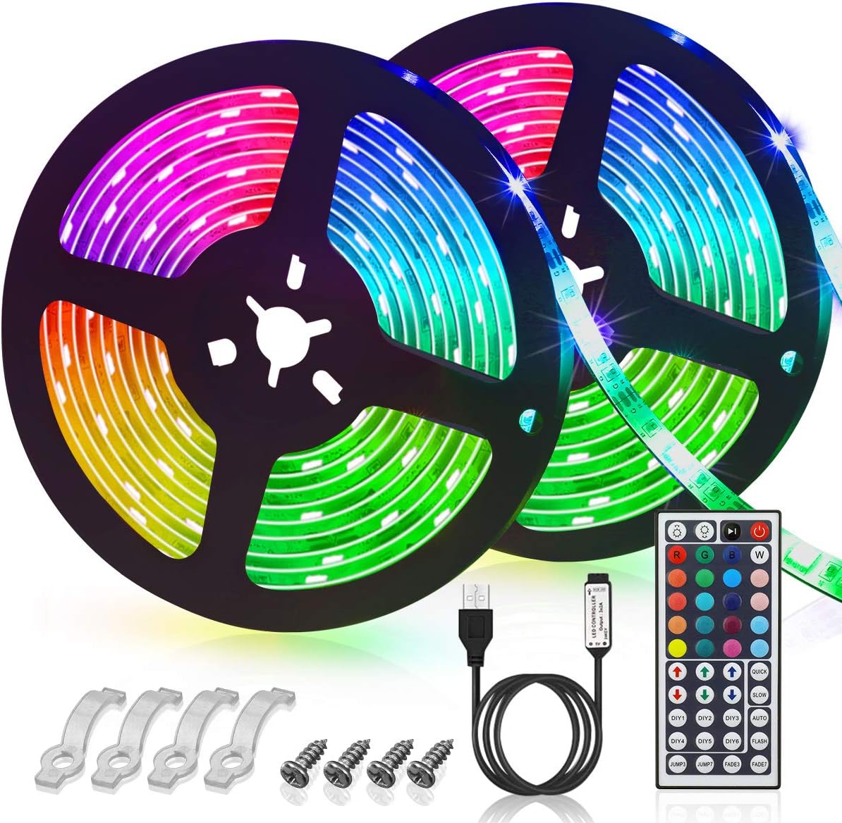 GLIME USB LED Light Strip 6m 180 LEDs 20 Multi Colors 5050 RGB LED Light Strip 44-Key Remote Control for Home Kitchen Party Christmas Decoration(2x3m)