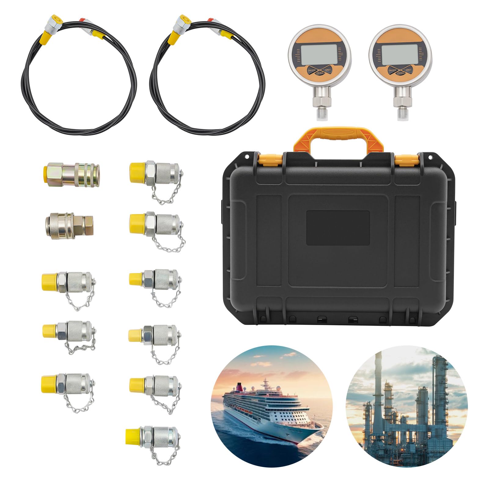Kit di prova della pressione idraulica digitale con 2 manometri da 60 MPa, strumento di prova della pressione per parti di escavatori con 2 tubi flessibili di prova e connettore rapido per macchinar