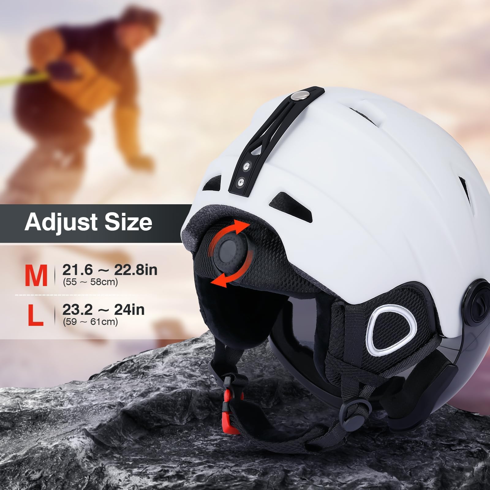 TOMSHOO Casco da Sci con Visiera, Caschi Sci Professionale con 14 Prese d'Aria Indipendenti, Fodera Rimovibile, Dimensione della Testa Regolabile per Sci Snowboard