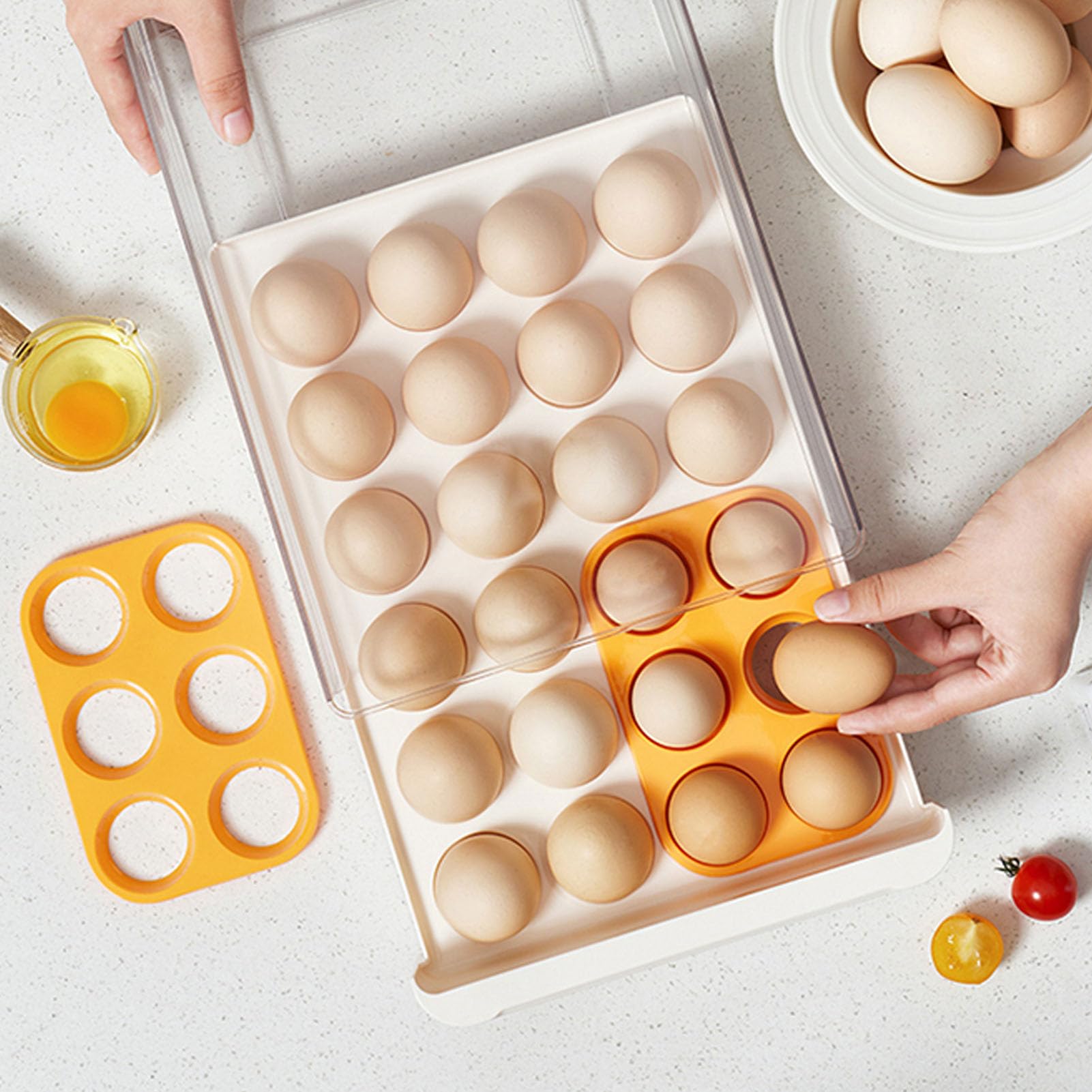 MINGZHE Caja de Almacenamiento de Huevos, Diseño de Cajón, Soporte para 48 Huevos, Organizador de Refrigerador de Plástico, Bandeja para Huevos, Contenedor de Almacenamiento de Huevos, Organizador Par