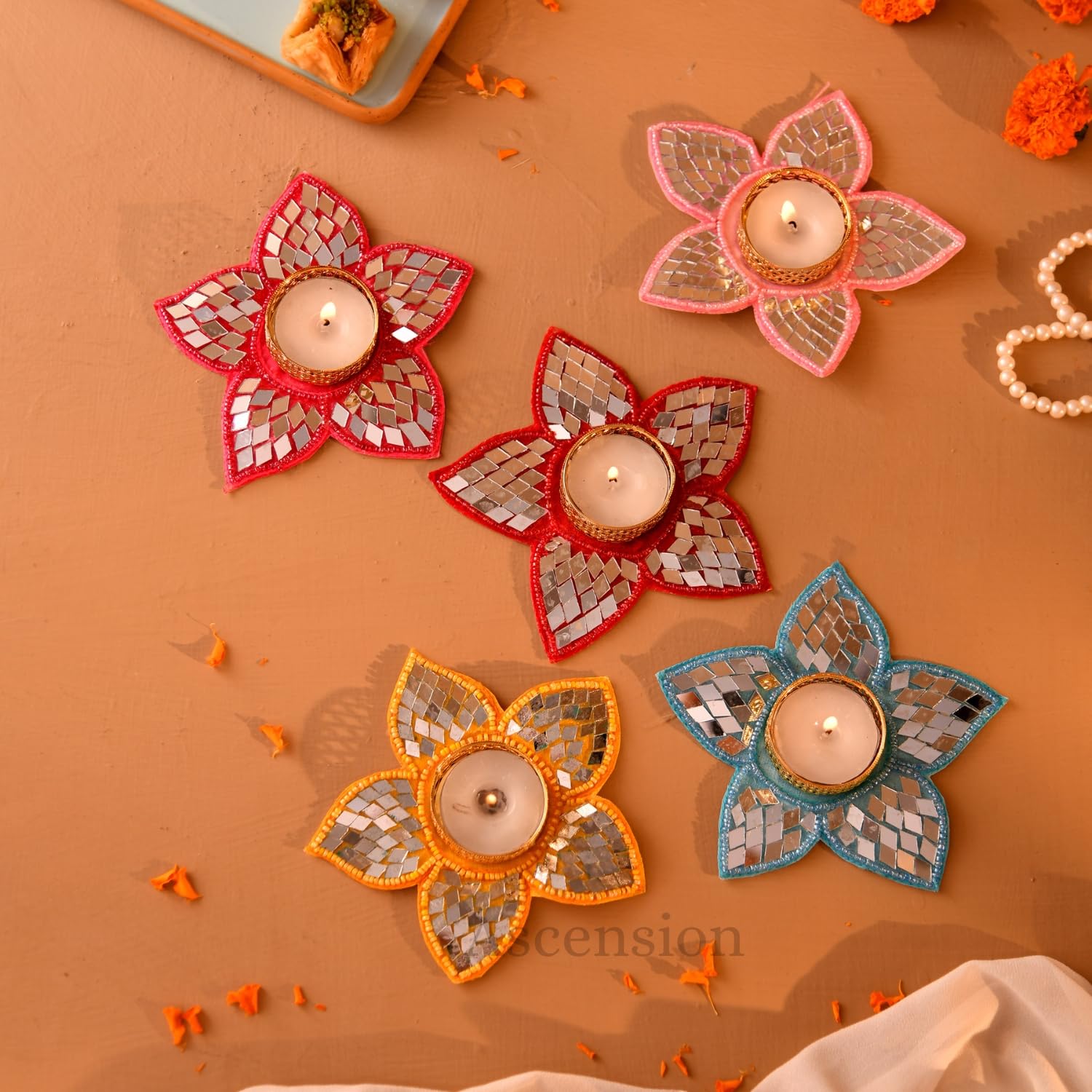Floral Tealight Candle Holders - Multicolor Star Design -1 Floral Tealight Candle Holders - Multicolor Star Design -1