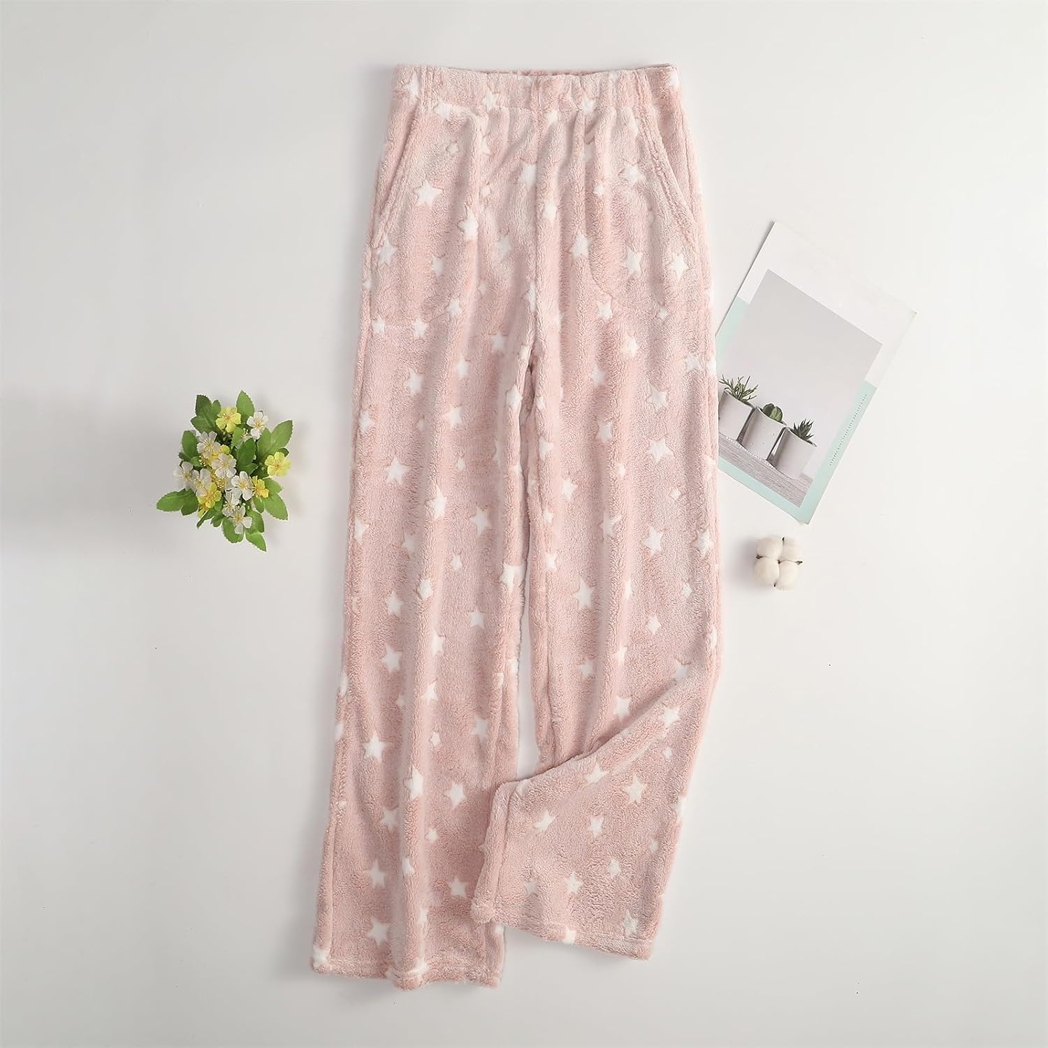 FQZWONG Flannel Pajama Pants for Women Pants Casual Loose Sleepwear Lounge Elastic Waist Bottoms Wide Leg Fleece PJ Pant