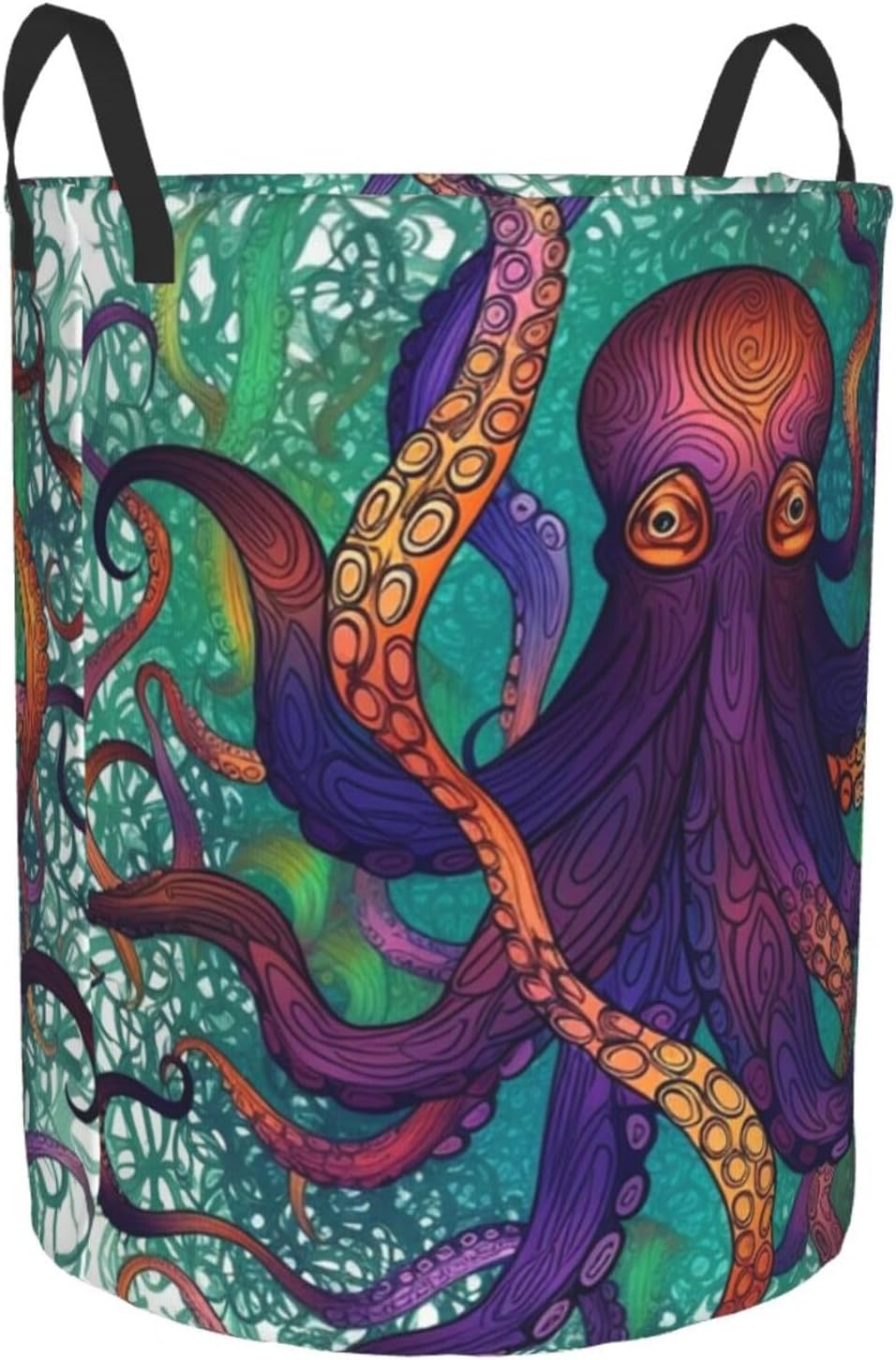 Colorful Octopus Laundry Basket With Handles, Foldable Laundry Hamper Oxford Cloth Dirty Clothes Basket Waterproof Clothes Toys Storage Bin Organizer for Bedroom Bathroom Dorm