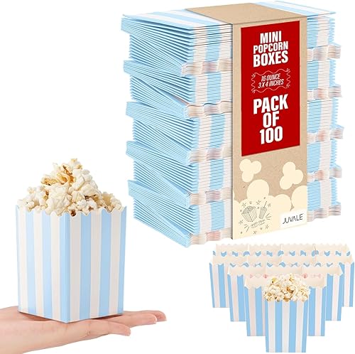 Miniatura 9 de Juvale Paquete de 100 mini cajas de palomitas de maíz rojas y blancas para fiestas, contenedores de papel a granel para decoraciones nocturnas