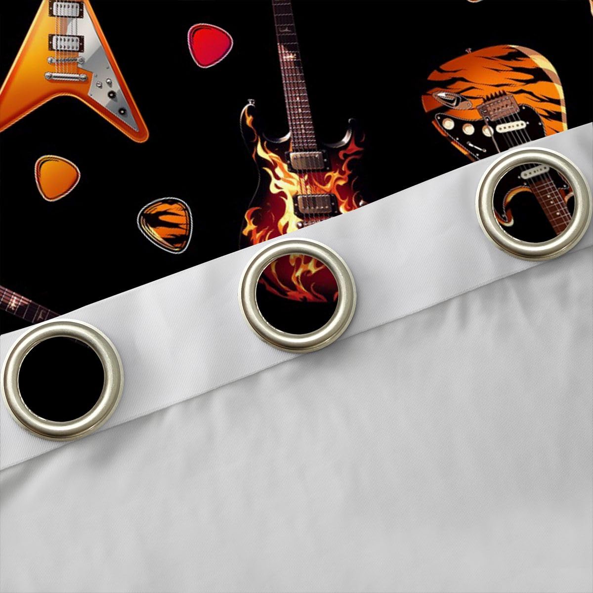 Homewish Rideau Occultant 117x137 cm Guitare Basse Colorée Rideau Instrument de Musique Rideaux Voilage Guitare Musique Rock Voilage Fenetre Thème Musical Hip Hop pour Chambre Salon