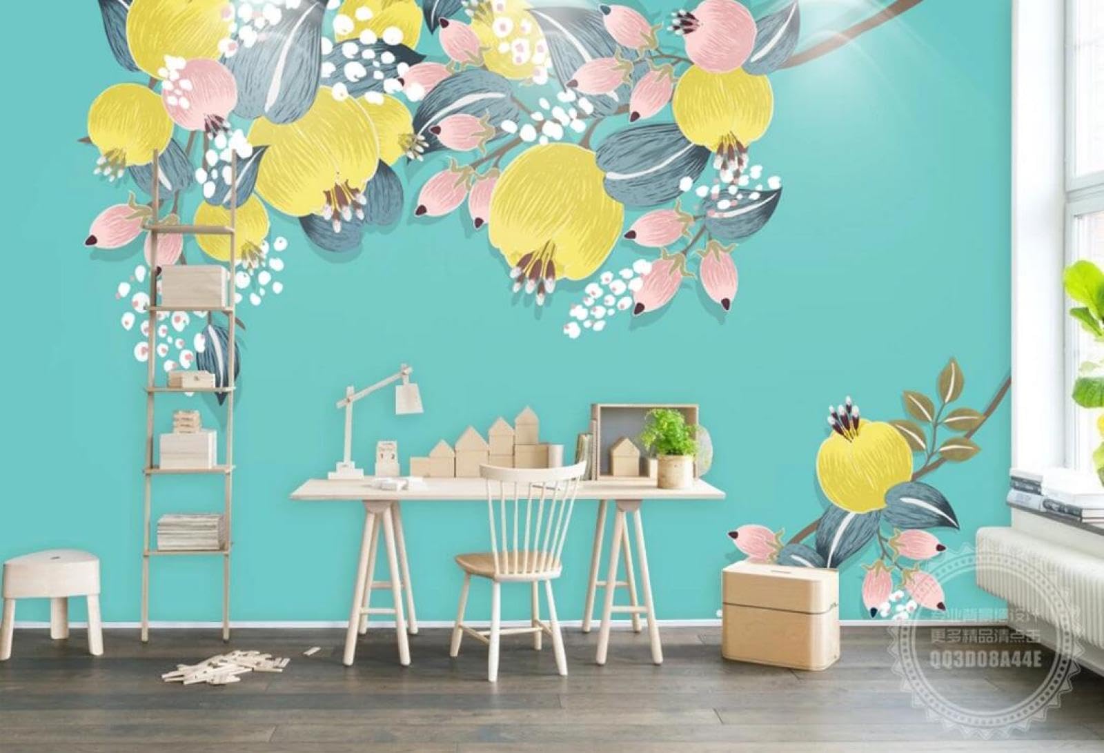 Papier peint panoramique fleurs 3D pour agrandir un salon sombre