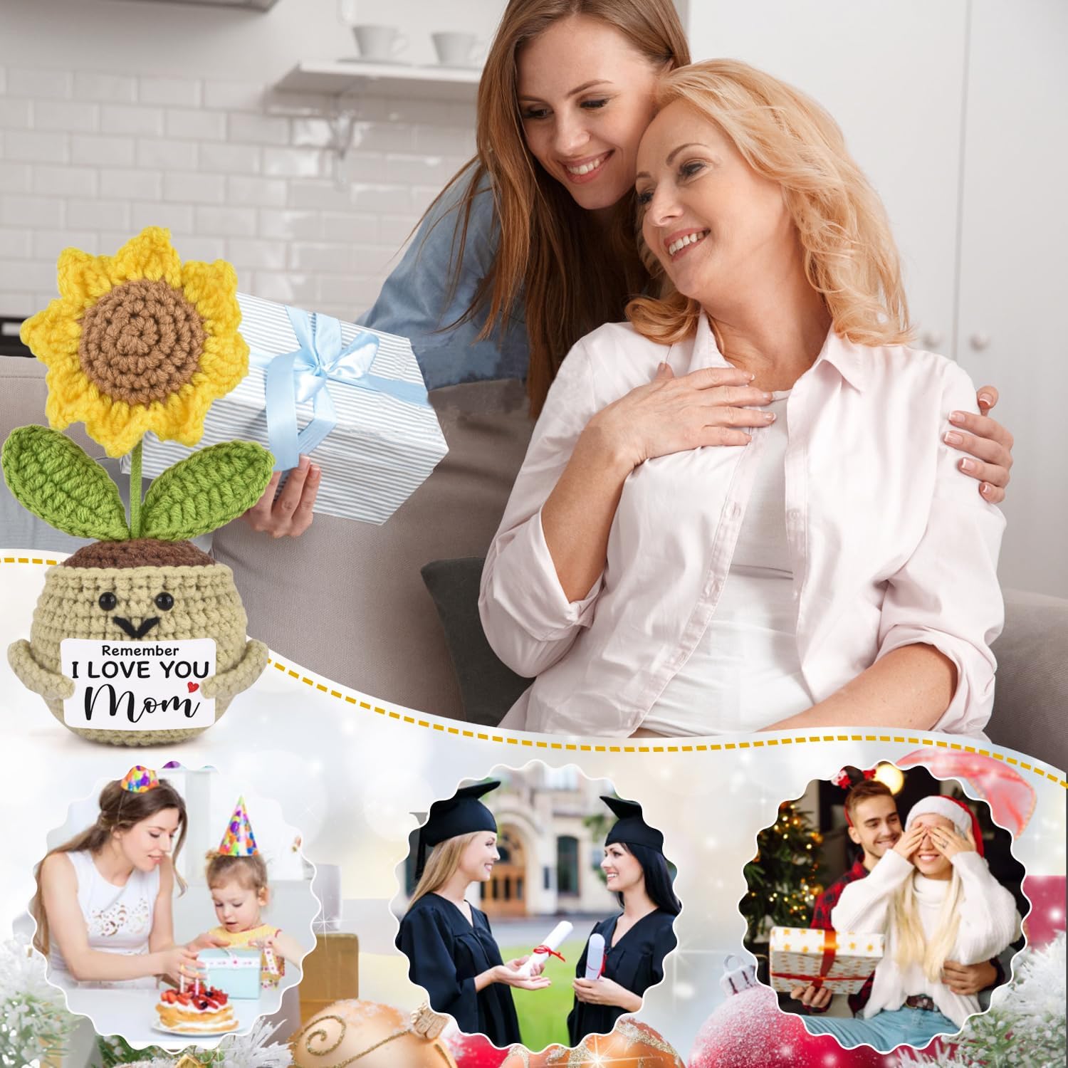 Positive Crochet Sunflower,Gifts for Mom from Daughter Son