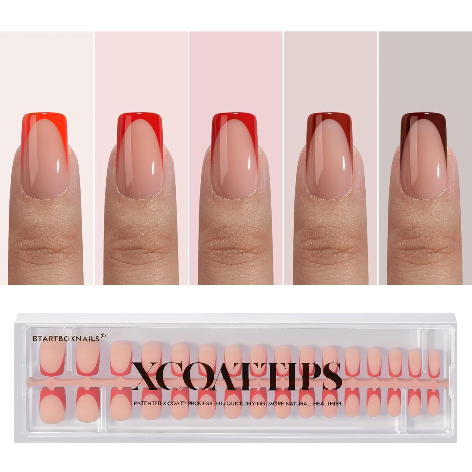 BTArtboxnails XCOATTIPS Red French Tip Press on Nails – Red French Tip Nails Square, Christmas Press on Nails Short, Soak Off Soft Gel Nail Extension 160Pcs