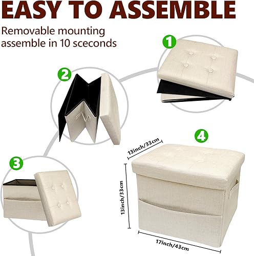 Miniatura 3 de ALASDO Reposapiés otomano de almacenamiento, otomano pequeño con almacenamiento, otomano plegable, reposapiés, banco para sala de estar, 17 x 13 x