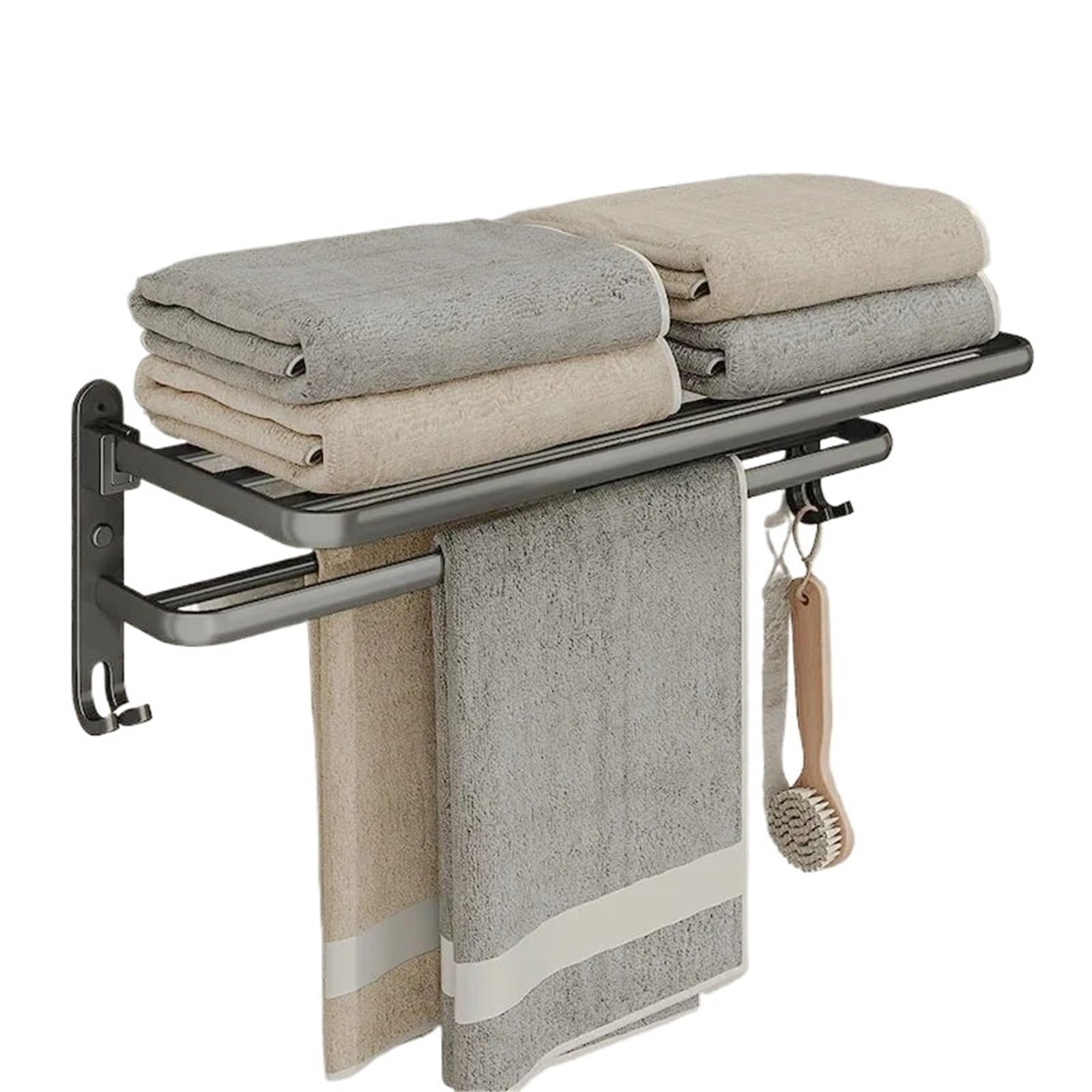 Bath Towel Rack Foldable Non Perforated Bathroom Storage Wall Mounted Accessories