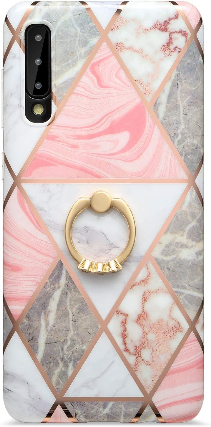 FUJICAR Galaxy A70 Case for Girls,Glossy Smooth Slim Fit Clear Bumper Shock Proof Flexible Soft TPU Full Body Protective Cover Case with 360 Degree Rotating Ring for Samsung Galaxy A70 6.7 inch