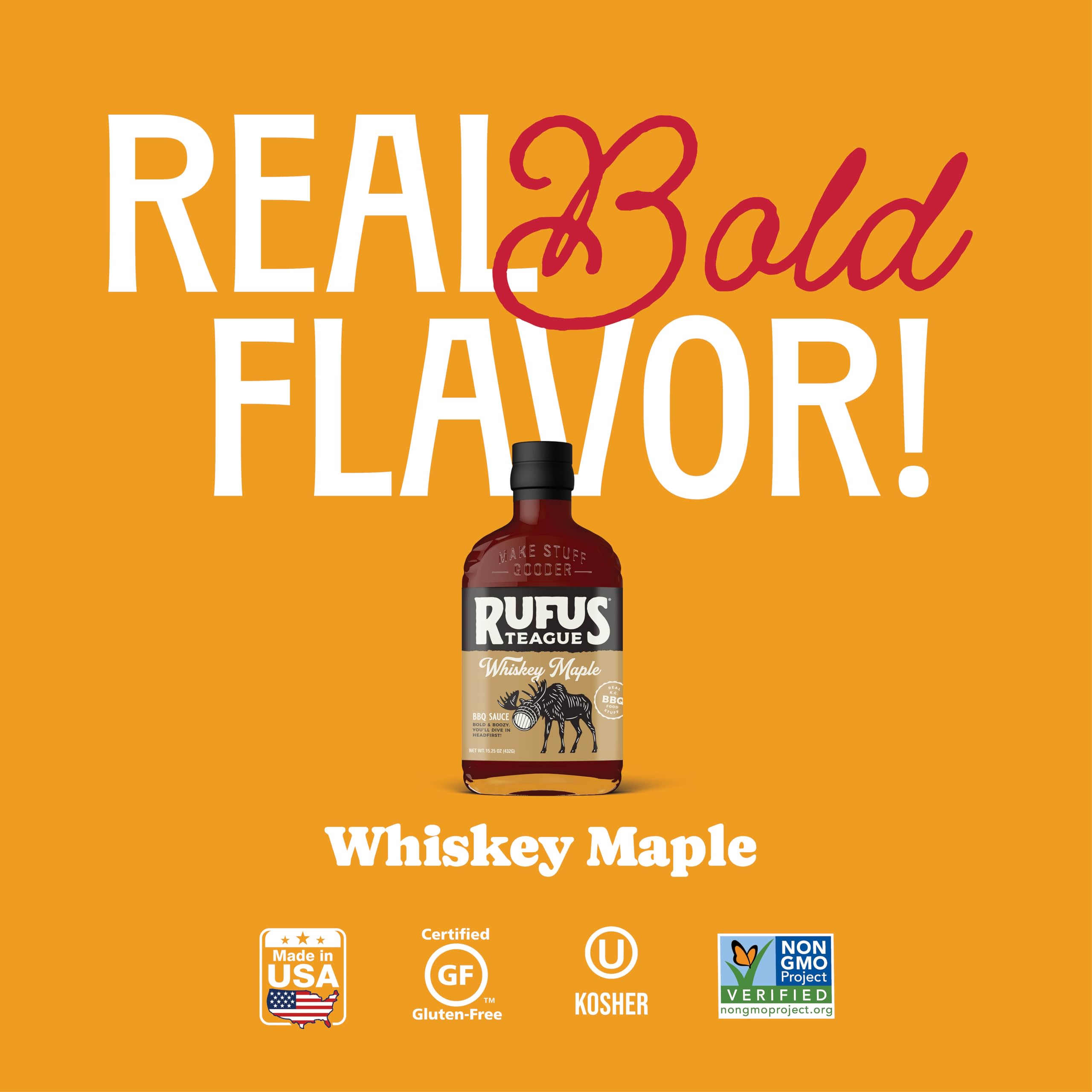 Rufus Teague Whiskey Maple BBQ Sauce (432 g) - Barbecue Sauce mit feinem Ahornsirup und Bourbon-Whiskey - glutenfrei & Non-GMO
