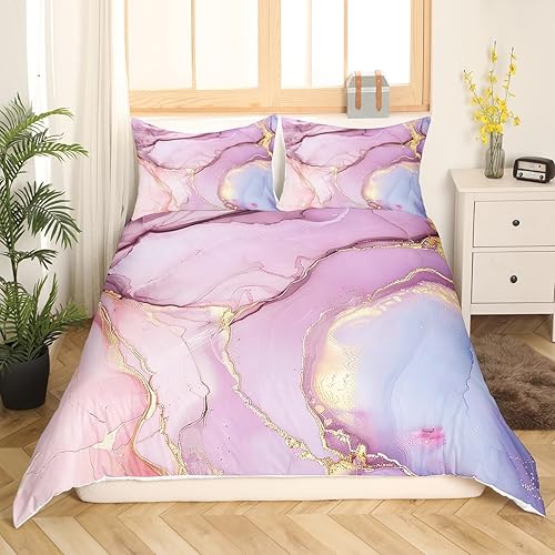 Miniatura 3 de Funda nórdica de mármol rosa tamaño individual para mujeres adultas y niñas con temática de arte abstracto Juego de ropa de cama con patrón de