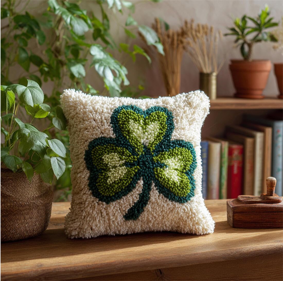 Kitquiver DIY Craft Latch Hook Rug Kits Cartoon Leaves Latch Hook Kit Pillow DIY Rug Crochet Hook Cushion Making Kits with Preprinted Pattern Canvas 17x17In