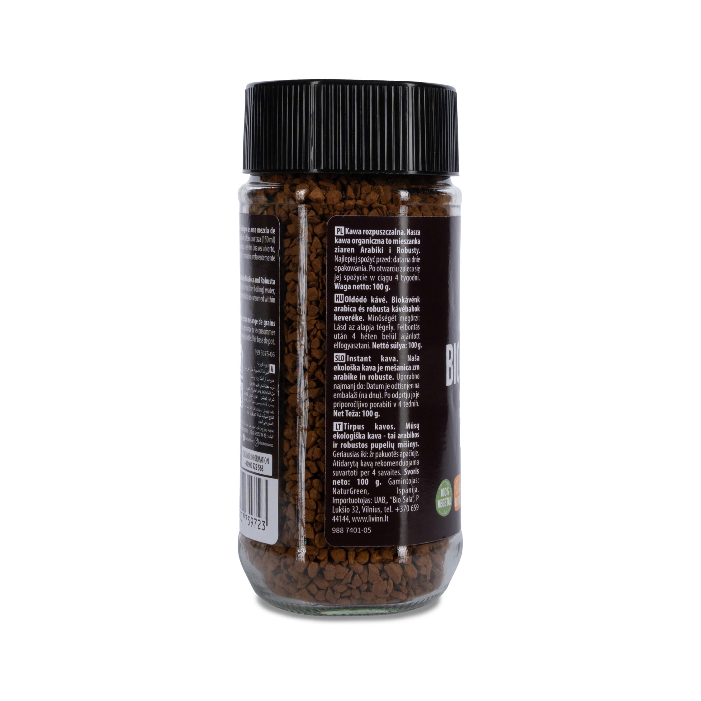 NaturGreen - Biocoffee Instant, Pack 6 x 100 g, Café Soluble Instantáneo, Vegano