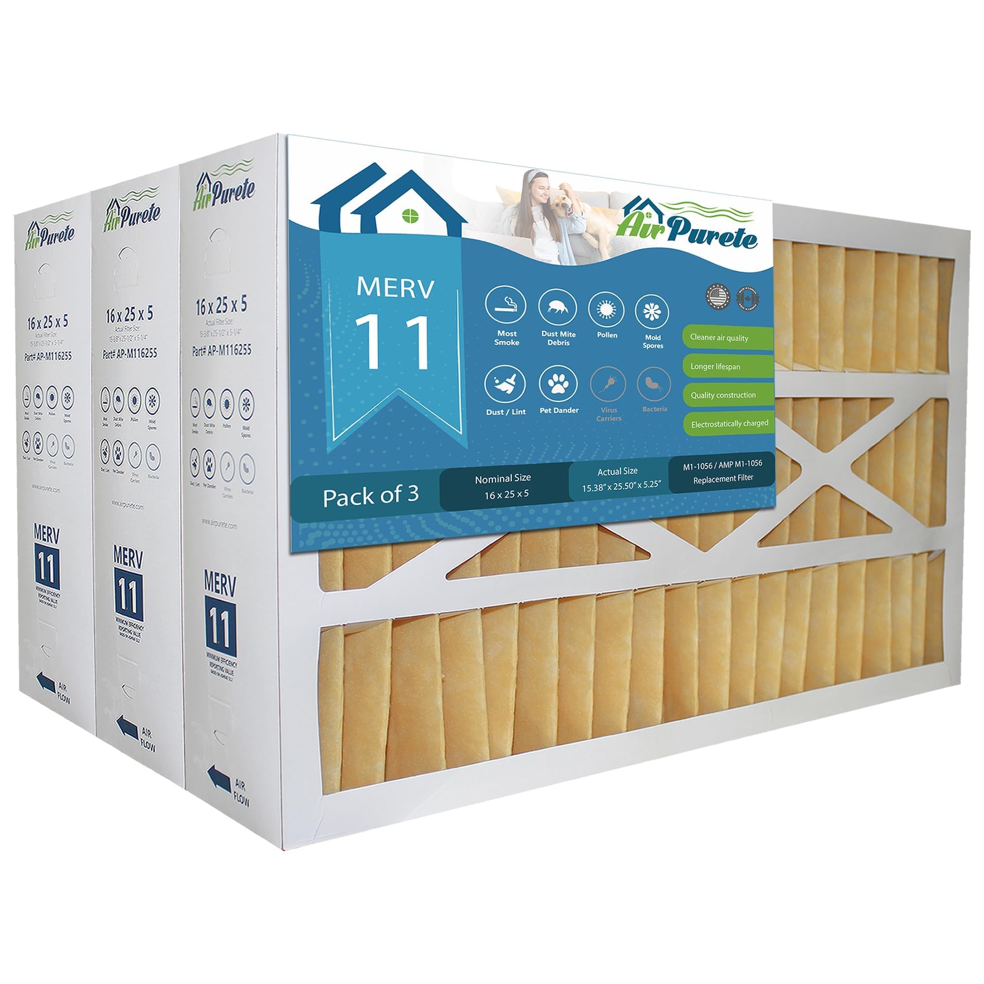 M1-1056 Replacement Filter | AirPurete AP- M116255 | Actual Size 15 3/8