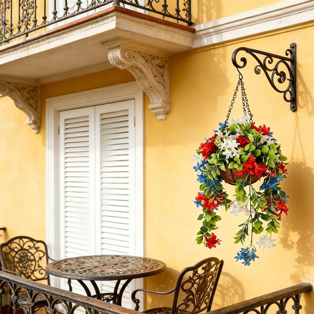 Cesto di fiori artificiali rosso bianco blu primavera decorazione vibrante composizione floreale plastica appeso ghirlanda pendente per casa giardino porta parete festa festa celebrazione