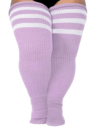 LOUSGUTA Plus Size Thigh High Socks for Thick Thighs- Extra Long Womens Cable Knitted Over Knee High Leg Warmer - One Size Plus - Light Purple