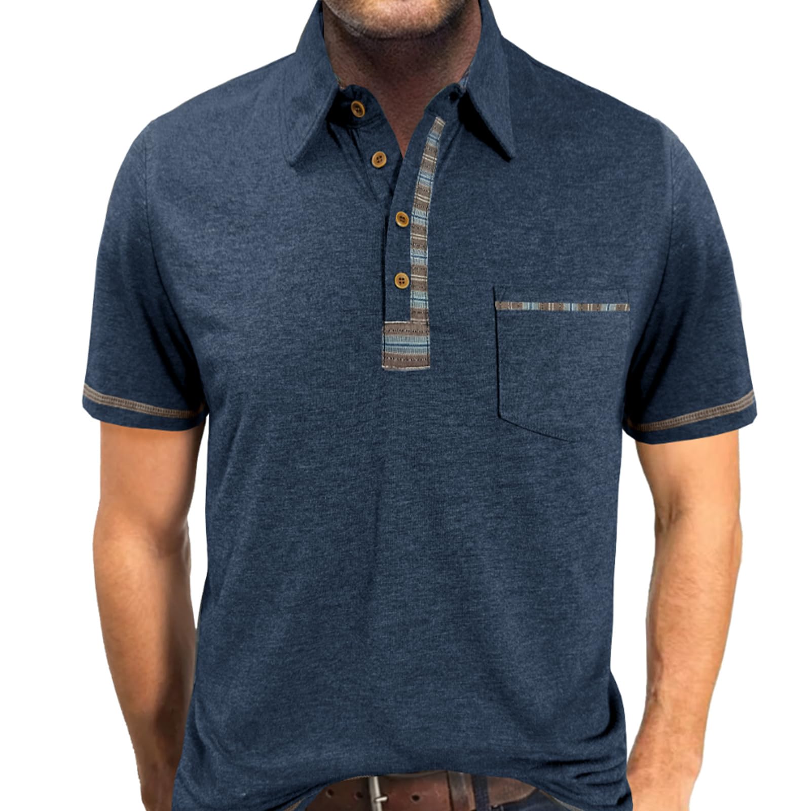 PRIVIMIX Polo Homme Manches Courtes avec Poche Ete Polo Tops Tee Shirt de Golf Rugby M-3XL