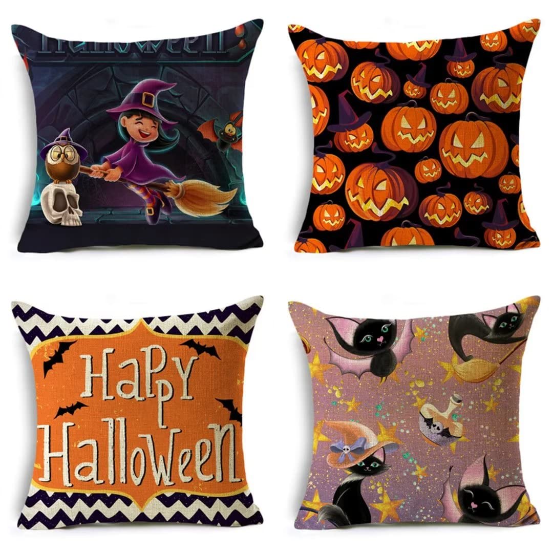 Housse de coussin Halloween 40x40 lot de 4 en lin carré pour canapé CH-2152