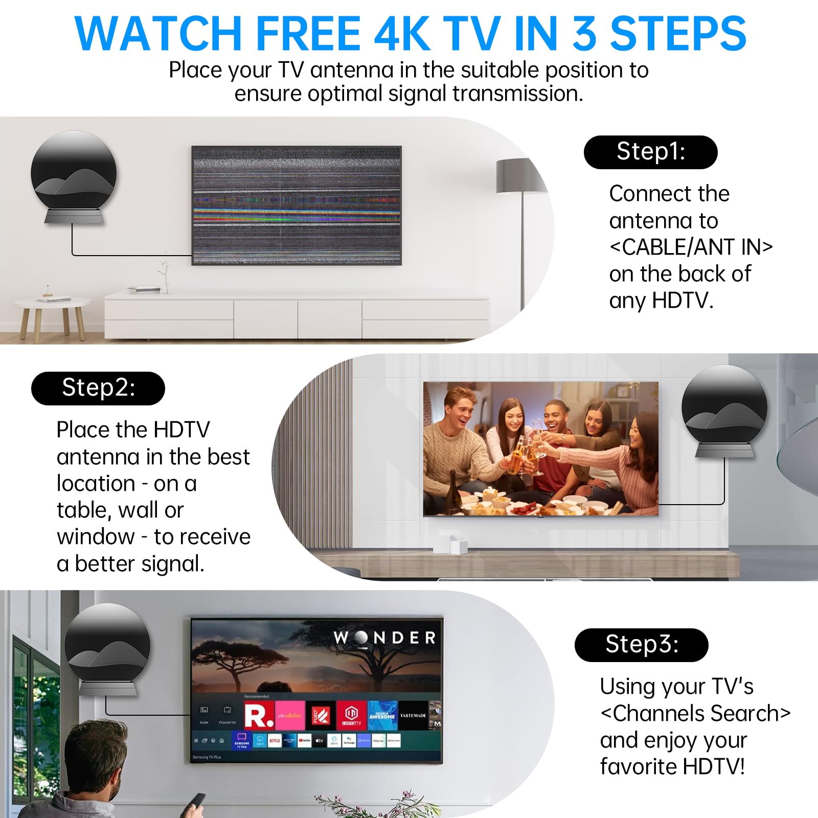 Antenna TV 2026 per interni, portata oltre 3600 miglia, antenna digitale per Smart TV per interni ed esterni, antenna HDTV per canali locali con amplificatore di segnale amplificato, supporta