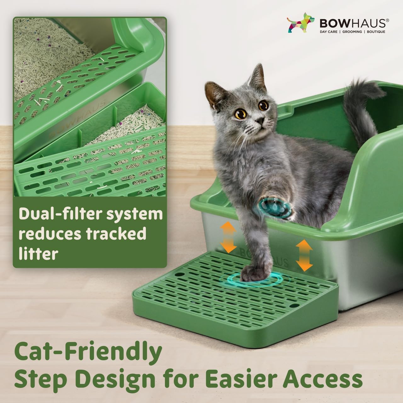 CAPHAUS XL Enclosed Stainless Steel Cat Litter Box with Lid, Extra Large High Sided Metal Cat Litter Pan w/Scoop, Odor Control Design, Easy Clean & Anti-Leakage, High Sided Steel Litter Box, Green