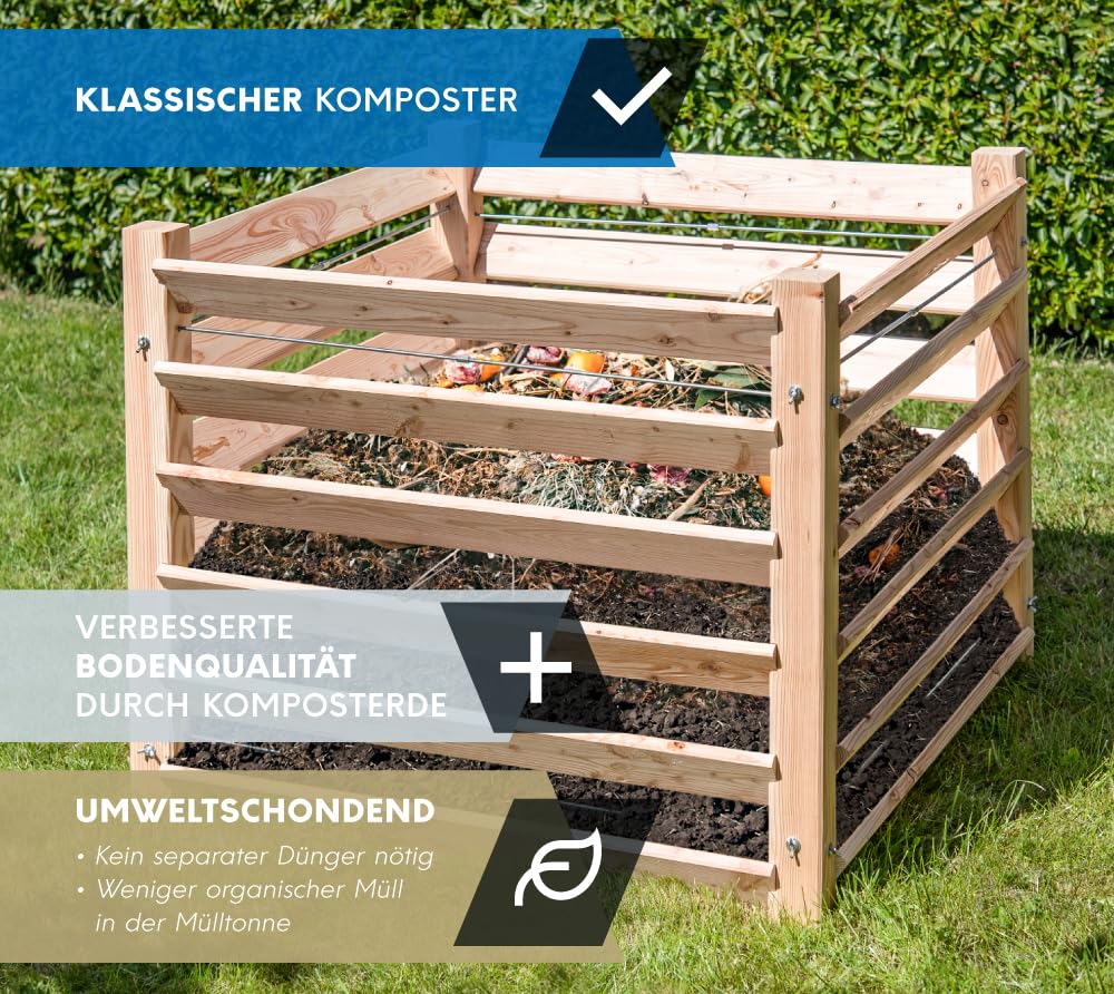 WESTMANN Komposter M aus Lärchenholz inkl. Kompostieranleitung| 100x100x80 cm Natur | Holzkomposter inklusive 800L Fassungsvermögen | Steckkomposter für Gartenkompostierung