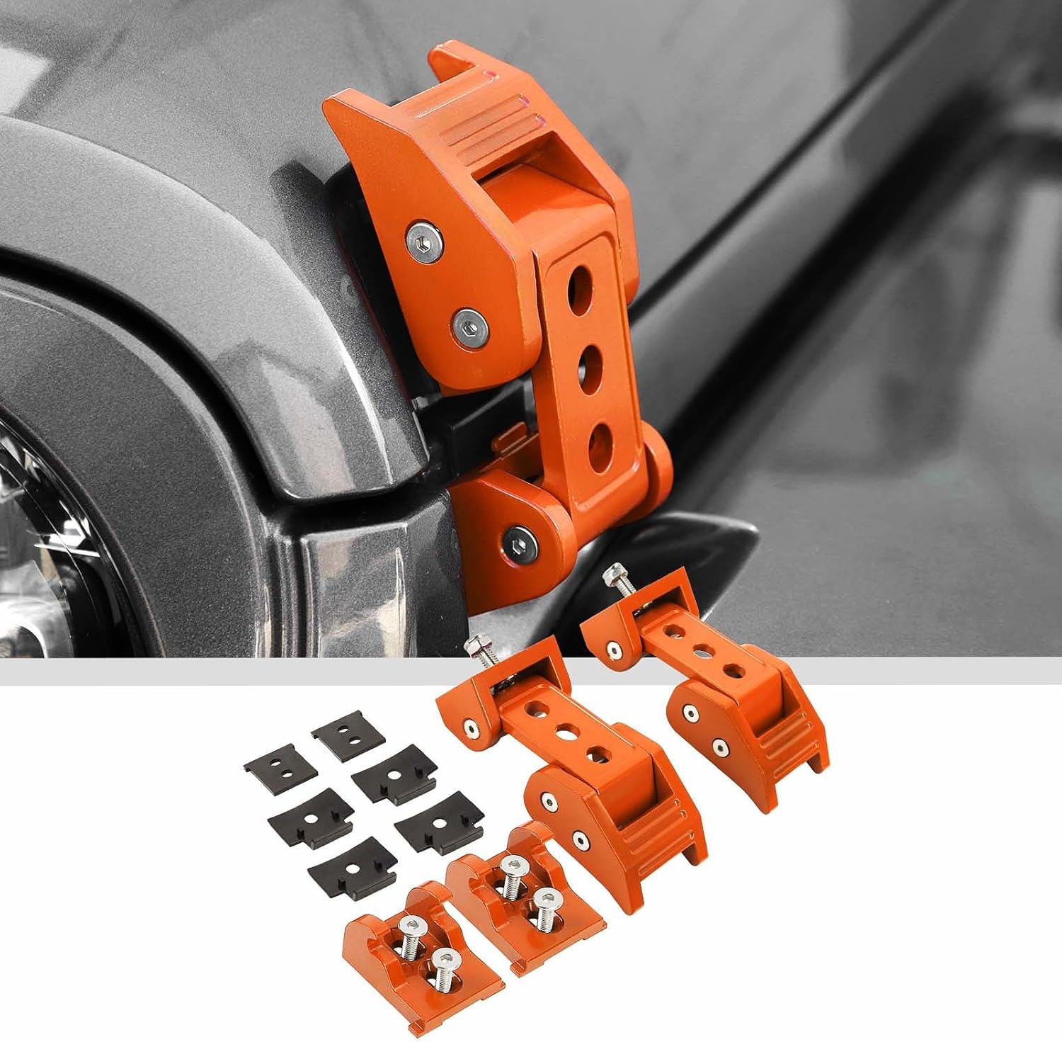 JWWY for Jeep Wrangler Hood Latches Clamp Aluminum Stainless Steel Hood Catch Fastene with Lock Kit Compatible with Jeep Wrangler JK/JKU 2007-2017, JL/JLU 2018-2024+ & Gladiator JT 2020-2024+Orange A