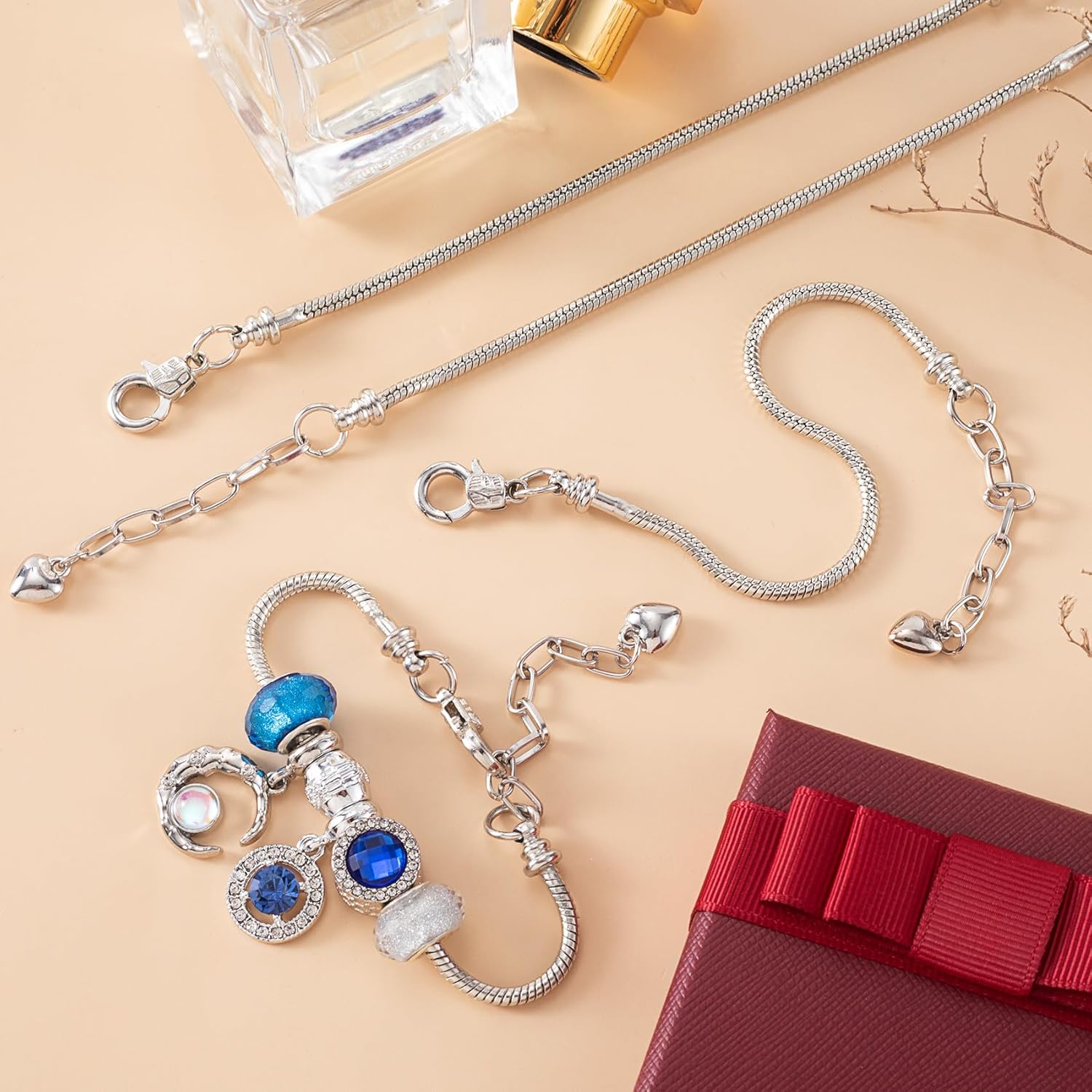 Joez Wonderful 2pcs Snake Chain Bracelet, Adjustable Charm Bracelets with Heart Shape Extender Chain, Copper Bracelet Chain for Women Jewelry Making - Image 7