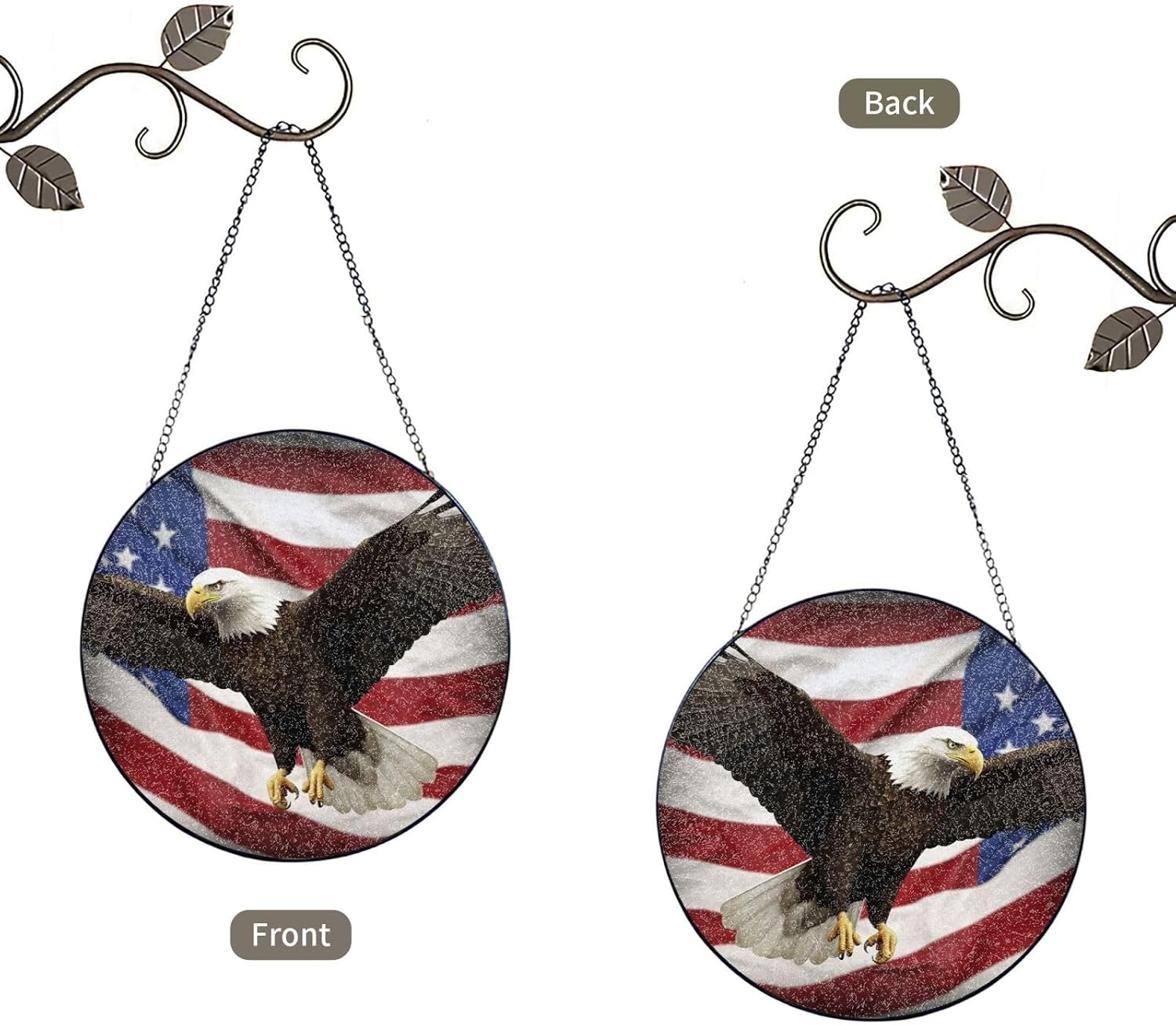 Stained Glass Window Hanging 6in（15cm）, American Flag Fly Eagle Glass Suncatcher for Home Decor, Indoor Wall Art Glass Panel with Metal Chain and Hooks, Sun Catcher Ornament Birthday Gifts