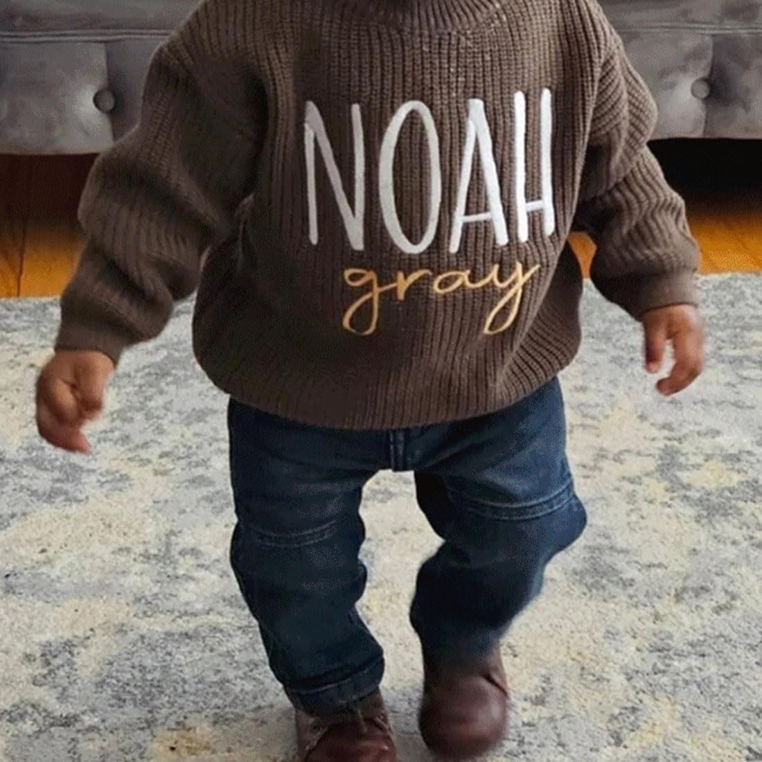 Personalized Baby Toddler Sweater, Custom Name Embroidered Jumper Sweaters for Toddlers Girls, Boys,Kids White